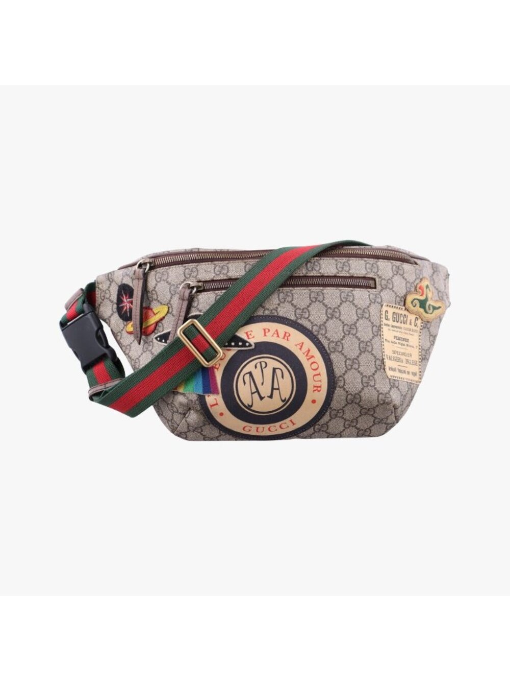Gucci GG Supreme Courier Ufo Patch Brown Handbag